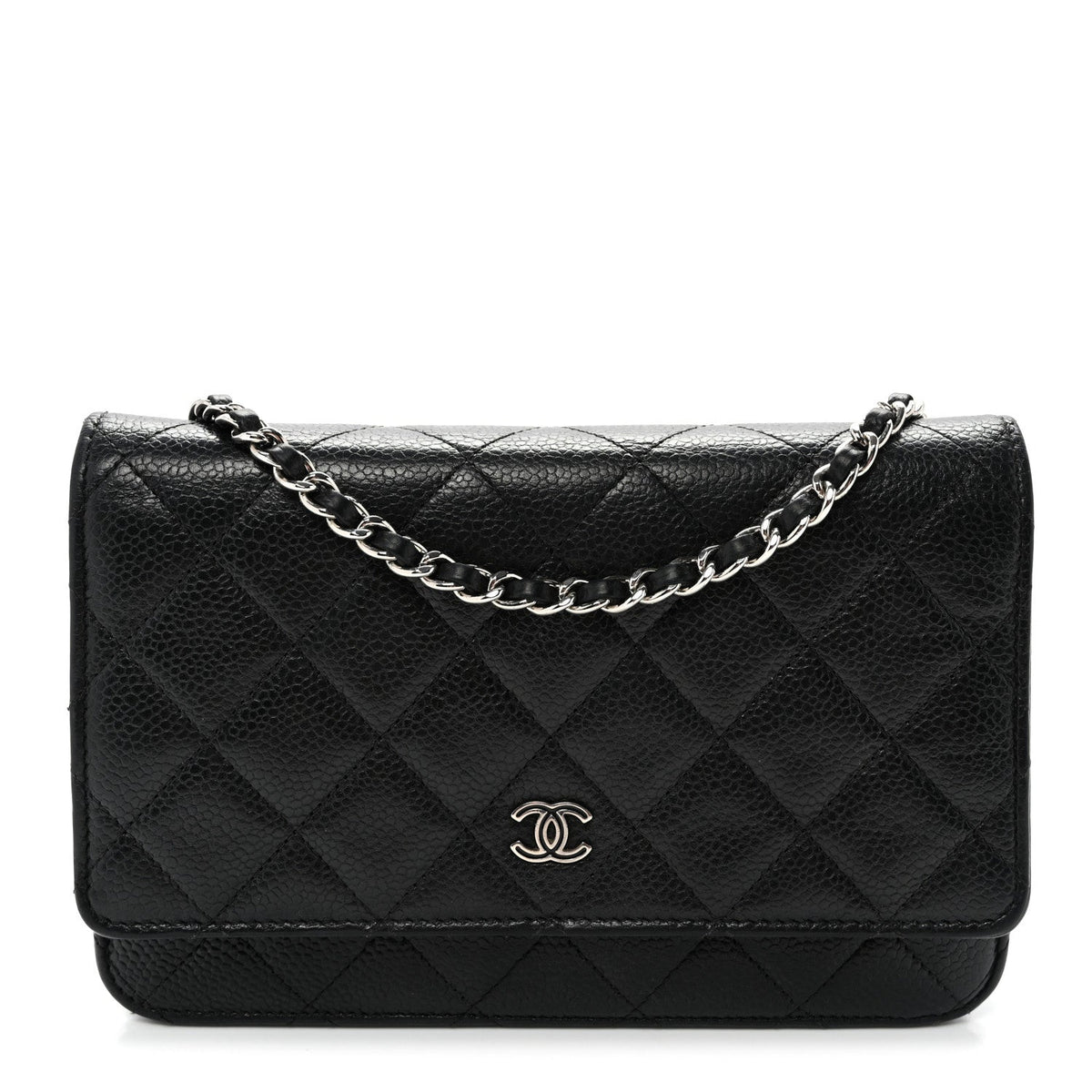 Caviar Quilted Wallet on Chain WOC Black wholesalehk.shop