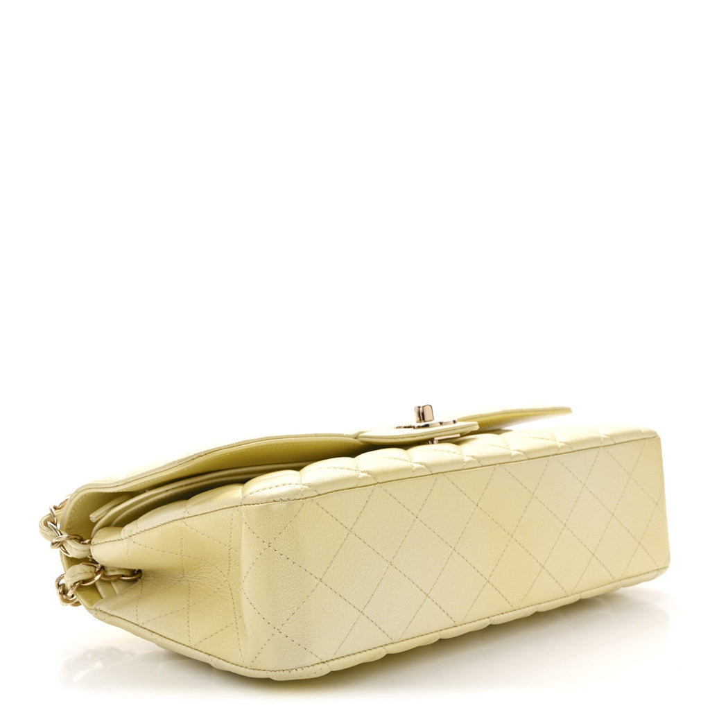 Cloudy Pearly Goatskin Quilted Medium Double Flap Light Yellow wholesalehk.shop