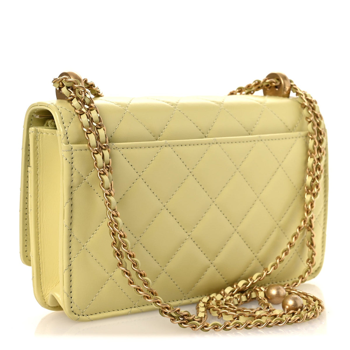 Calfskin Quilted Perfect Fit Wallet On Chain WOC Yellow wholesalehk.shop