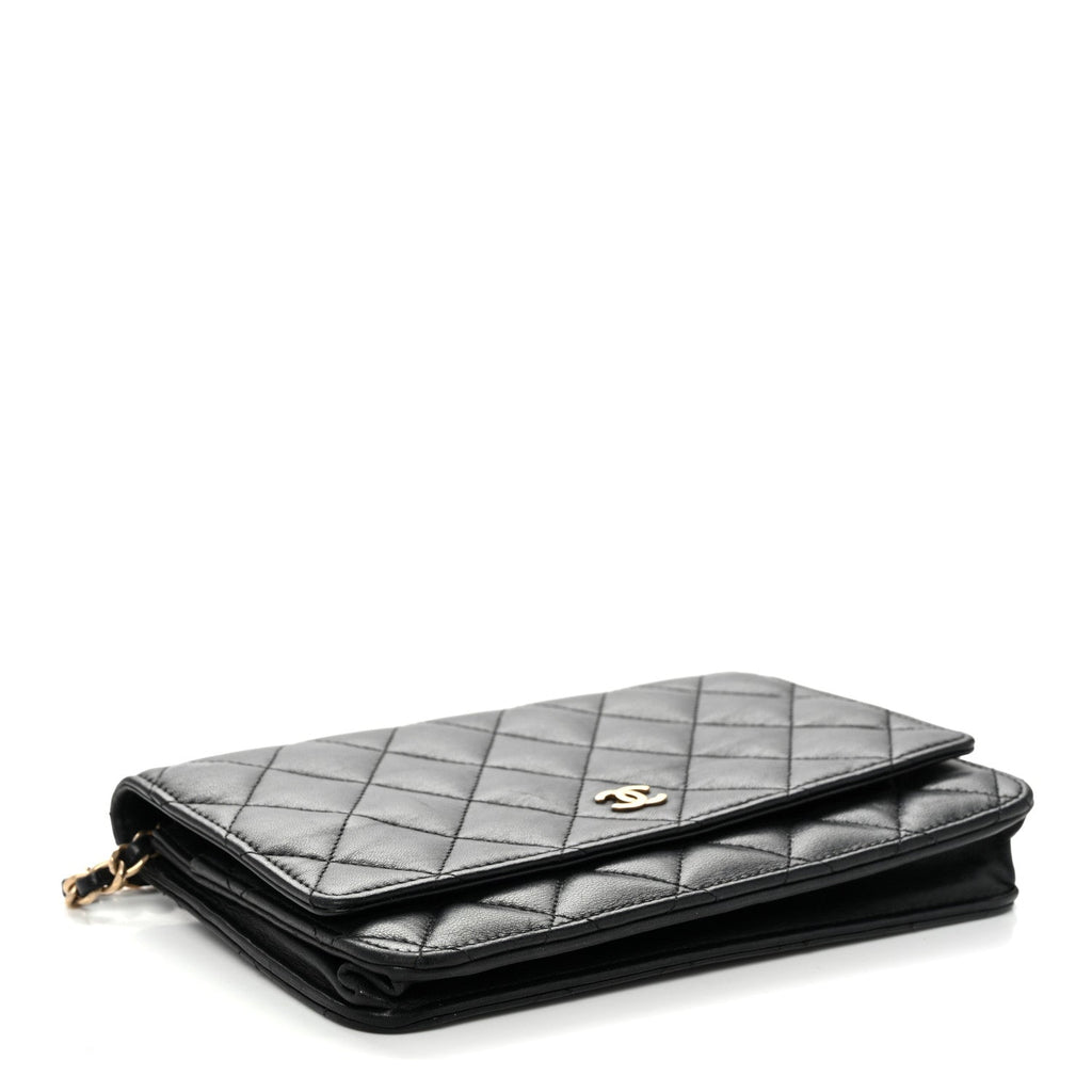 Lambskin Quilted Wallet On Chain WOC Black wholesalehk.shop
