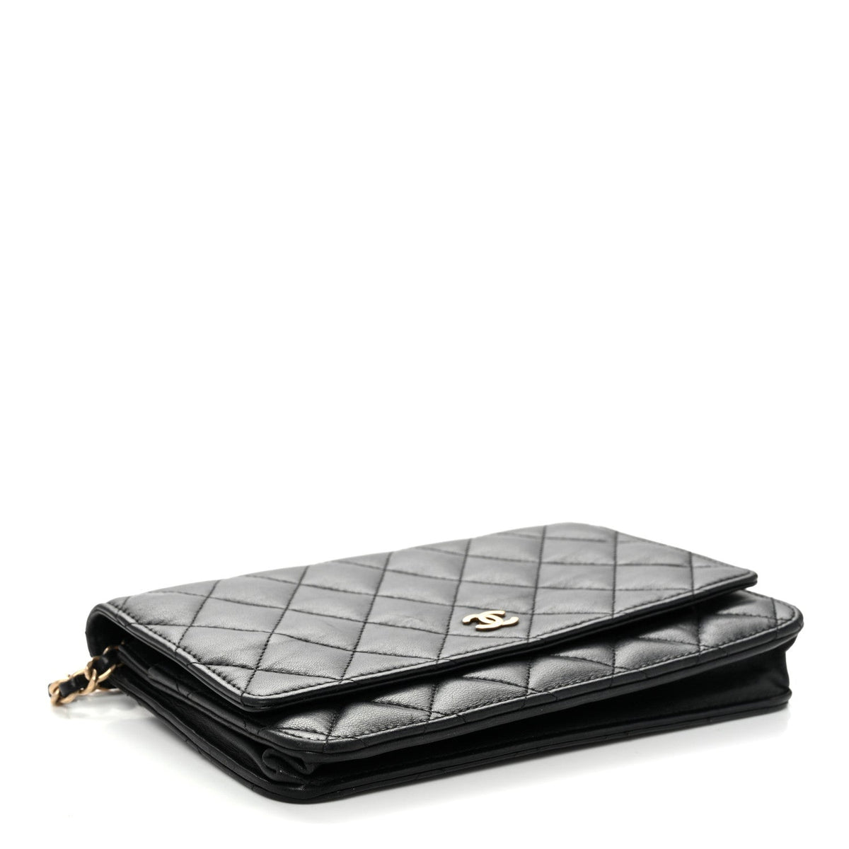 Lambskin Quilted Wallet On Chain WOC Black wholesalehk.shop