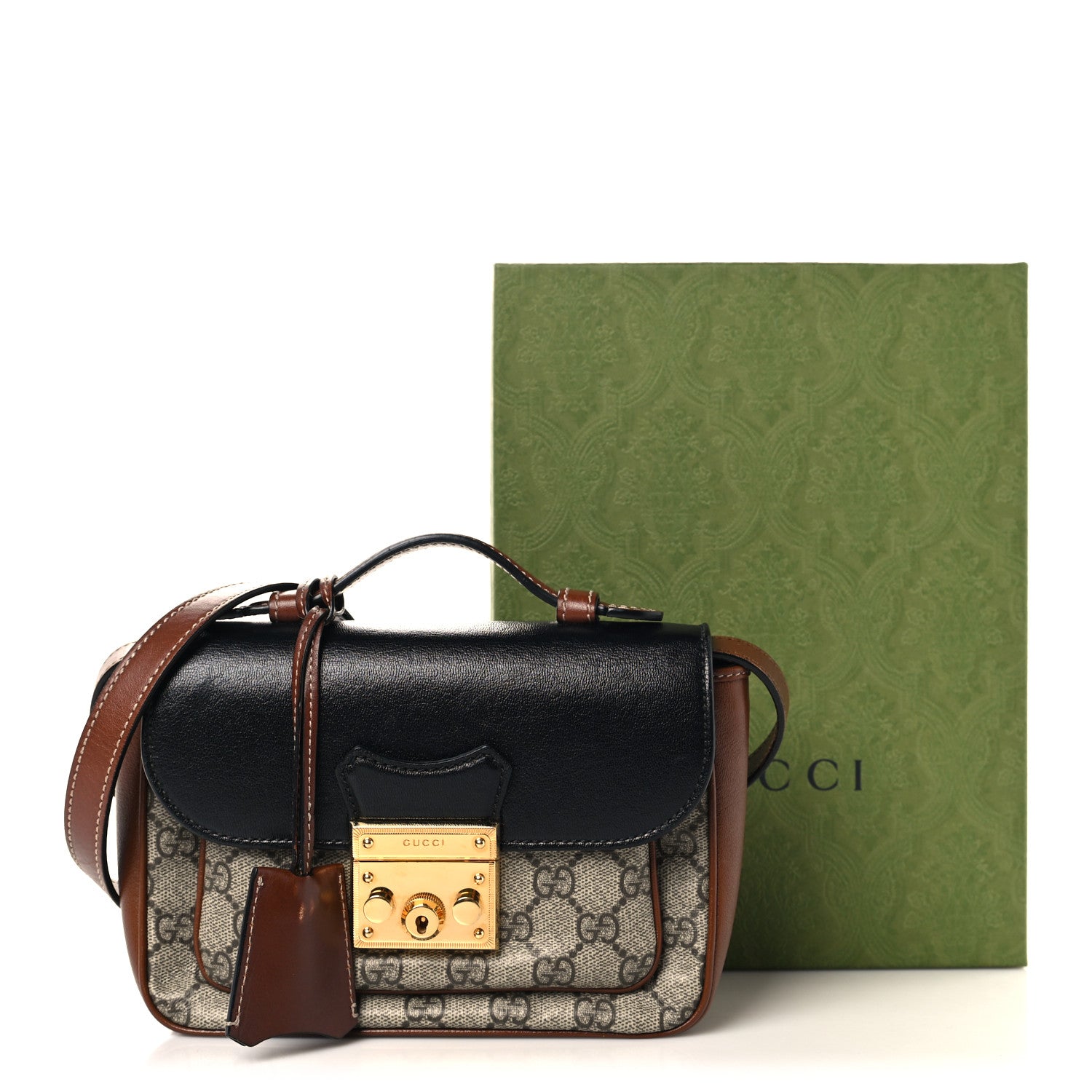 GG Supreme Monogram New Sakai Lux Calfskin Mini Padlock Flap Pocket Shoulder Bag Beige Ebony Black Cuir £¨ Direct shipment via from wholesalehk.shop