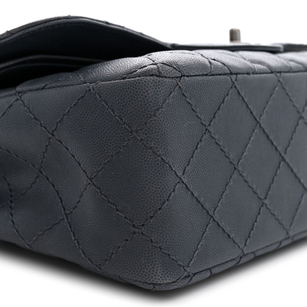 Washed Caviar Quilted Jumbo Double Flap Dark Grey wholesalehk.shop