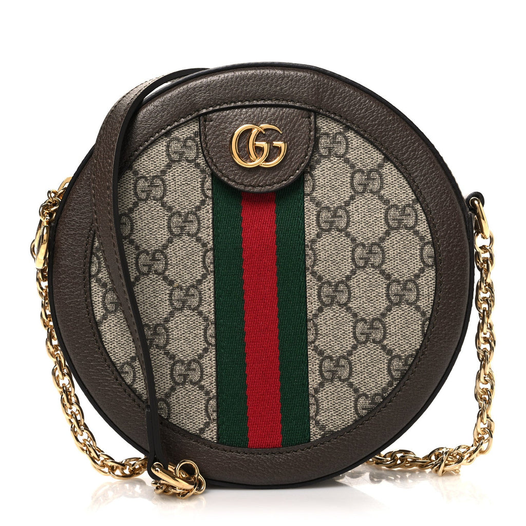 GG Supreme Monogram Web Mini Ophidia Round Shoulder Bag Brown wholesalehk.shop
