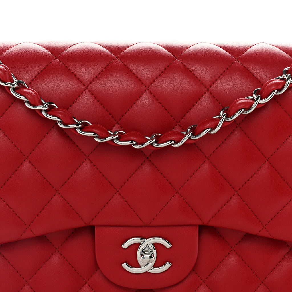 Lambskin Quilted Jumbo Double Flap Red wholesalehk.shop