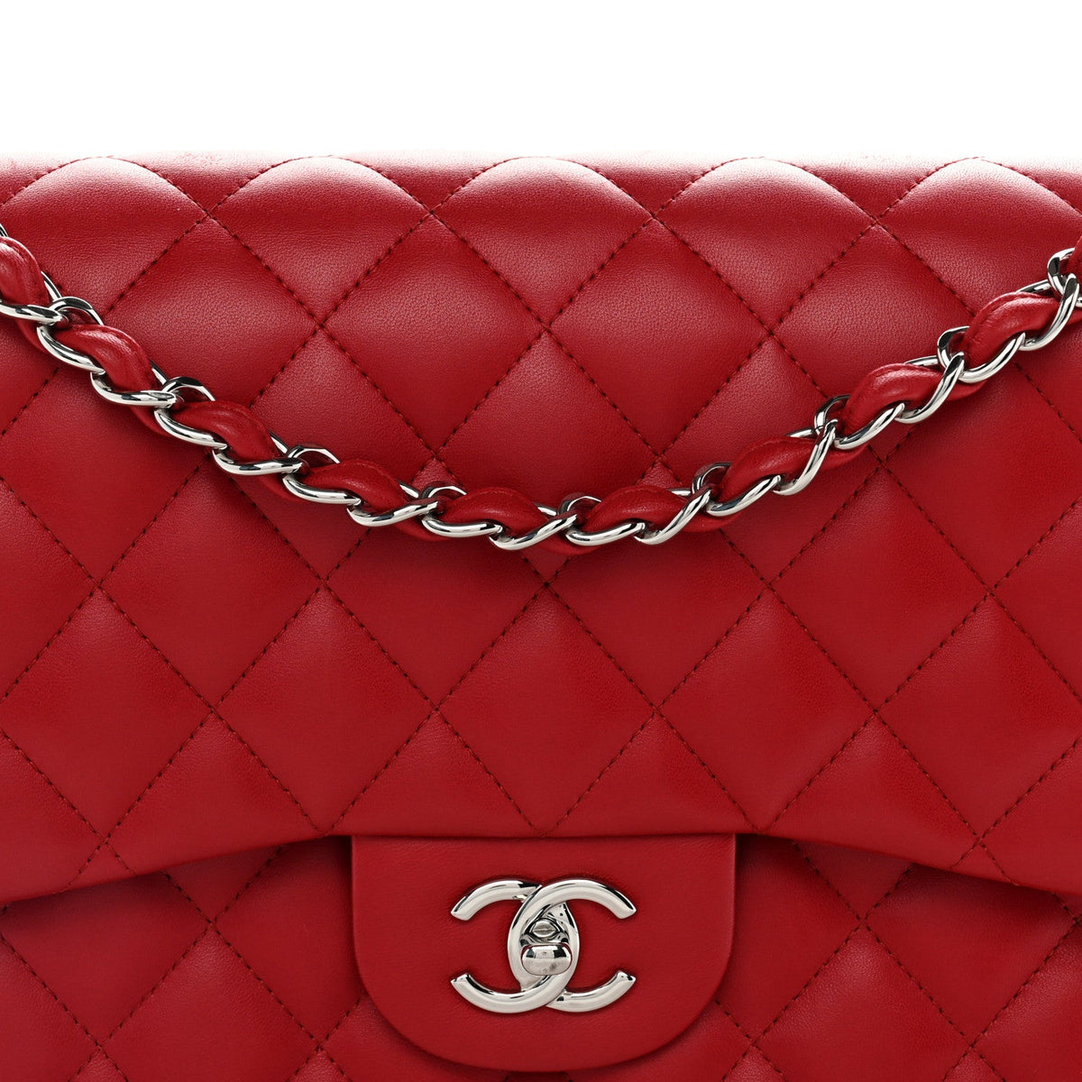 Lambskin Quilted Jumbo Double Flap Red wholesalehk.shop
