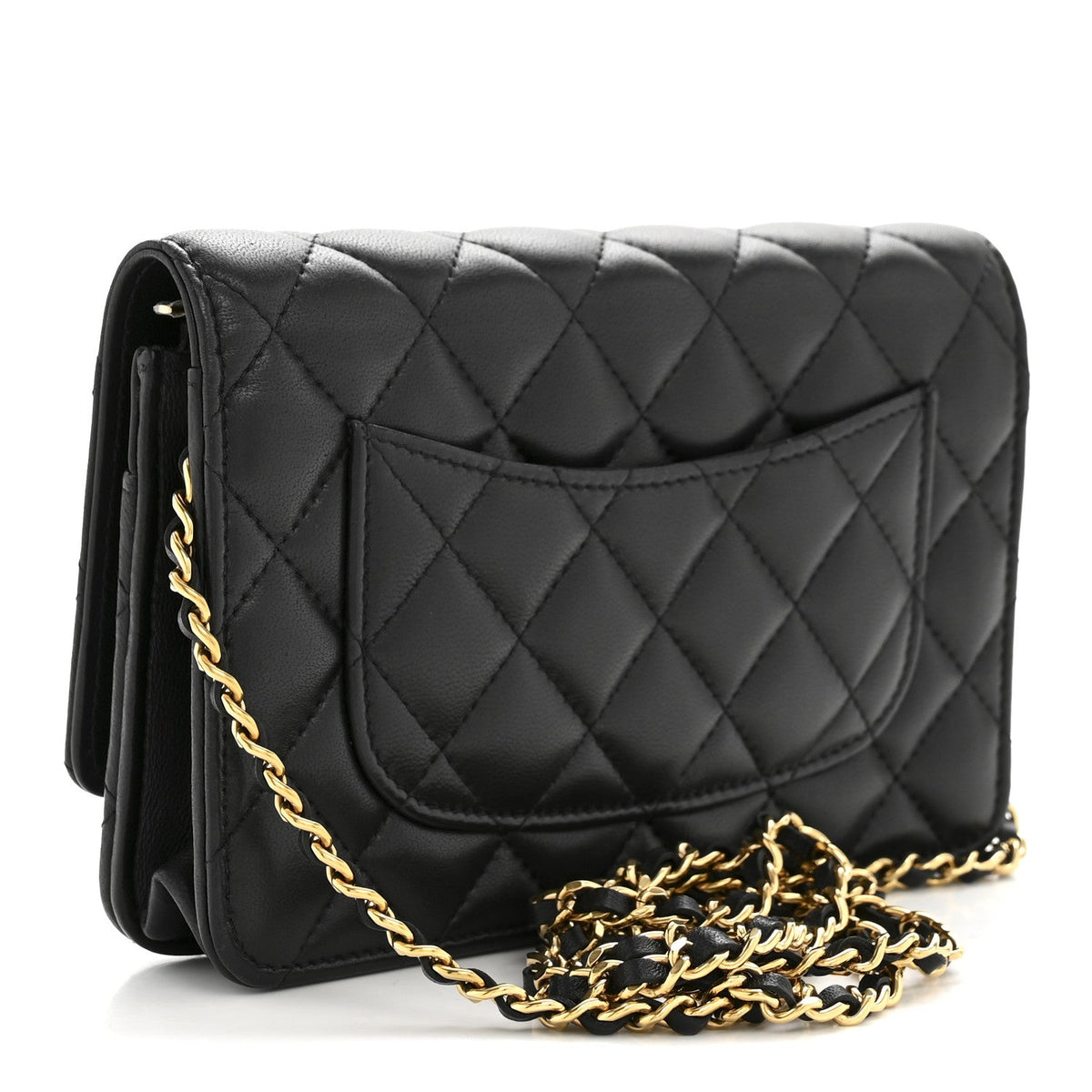 Lambskin Quilted Wallet On Chain WOC Black wholesalehk.shop