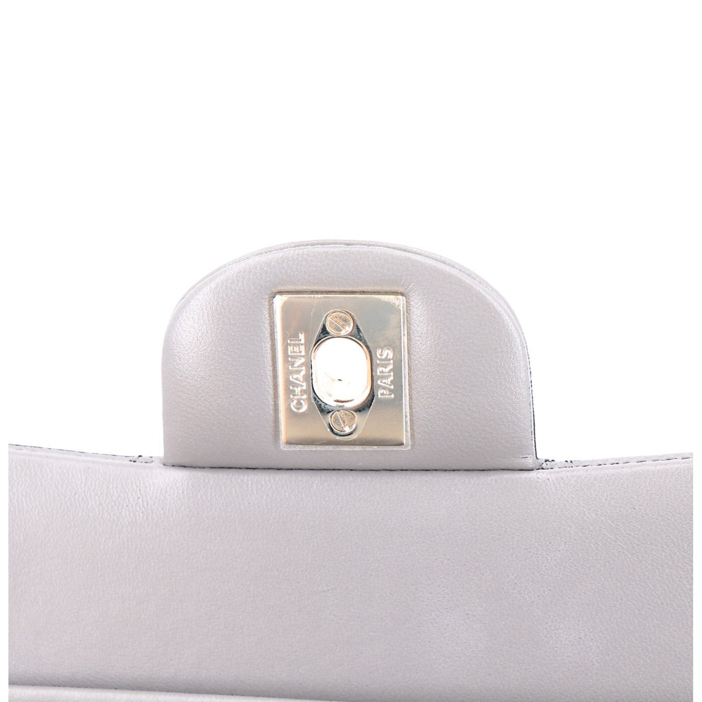 Lambskin Quilted Small Double Flap Grey wholesalehk.shop