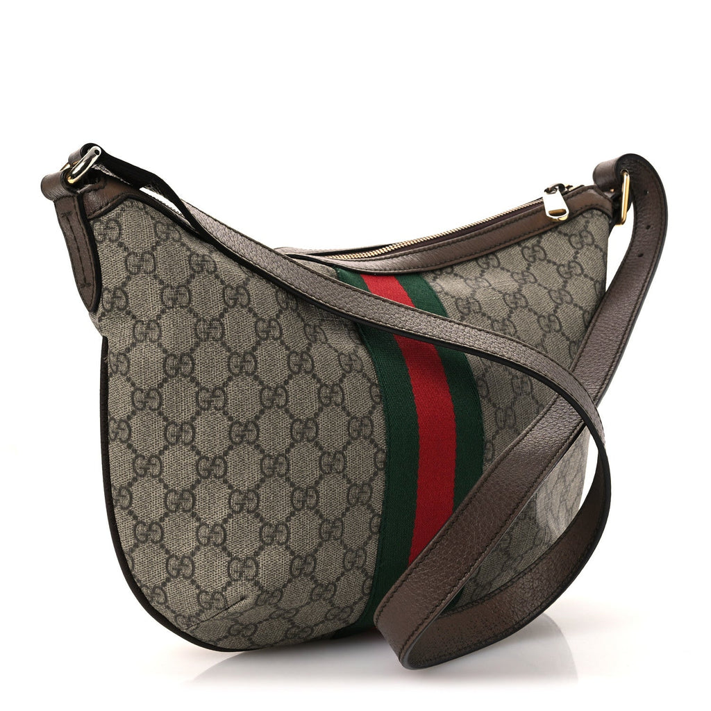 GG Supreme Monogram Web Small Ophidia Half Moon Hobo Brown wholesalehk.shop