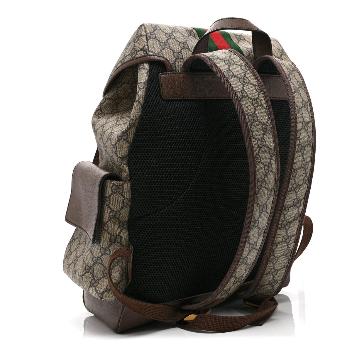 GG Supreme Monogram Medium Ophidia Double Buckle Backpack Brown wholesalehk.shop