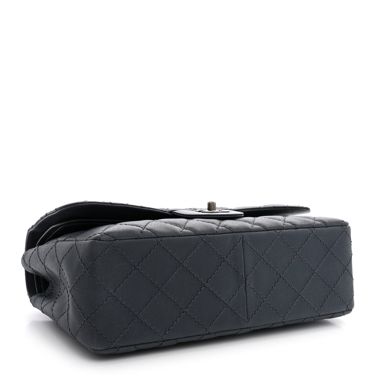 Washed Caviar Quilted Jumbo Double Flap Dark Grey wholesalehk.shop