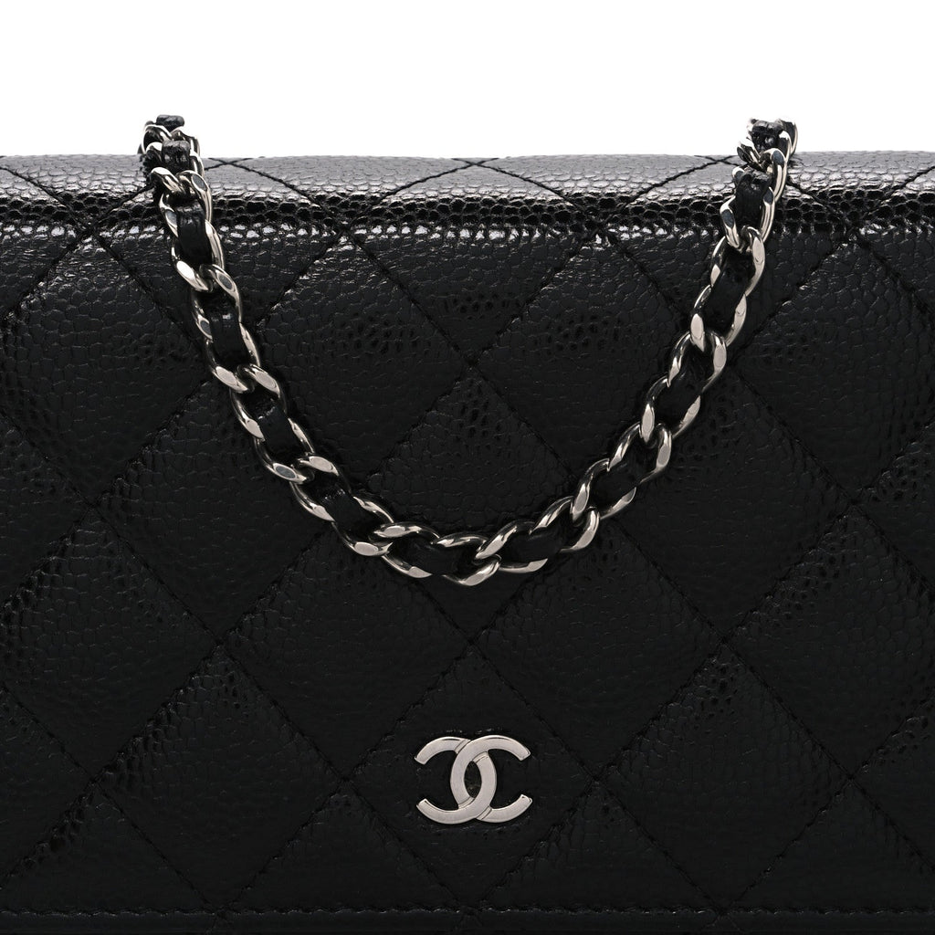 Caviar Quilted Wallet on Chain WOC Black wholesalehk.shop
