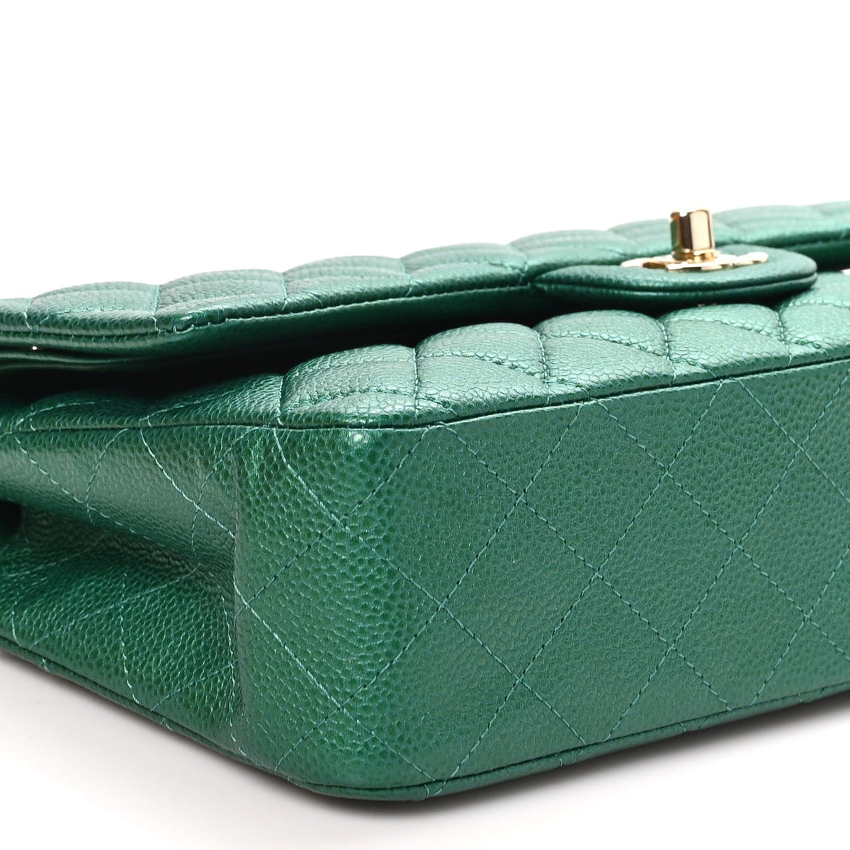 Metallic Caviar Quilted Medium Double Flap Green wholesalehk.shop