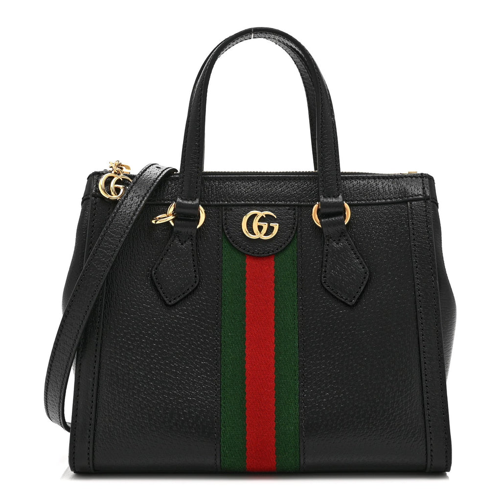 Textured Calfskin Web Small Ophidia Tote Bag Black wholesalehk.shop