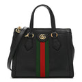 Textured Calfskin Web Small Ophidia Tote Bag Black wholesalehk.shop