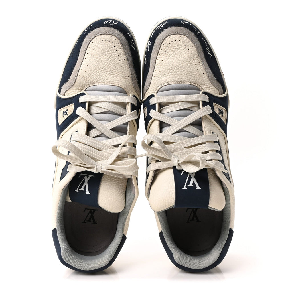 Calfskin Mens New York City of Dreams LV Trainer Maxi Sneakers 11 White Navy £¨ Direct shipment via from wholesalehk.shop