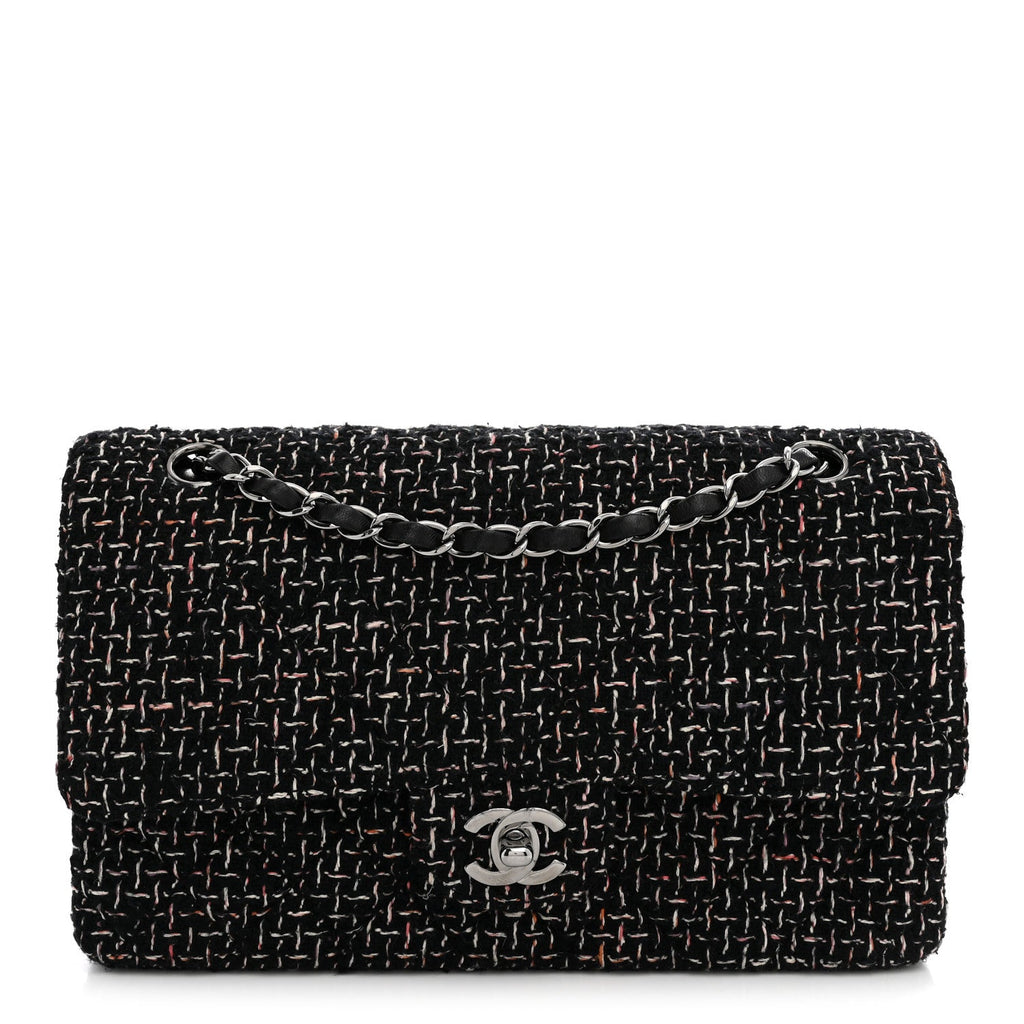 Tweed Quilted Medium Double Flap Black wholesalehk.shop