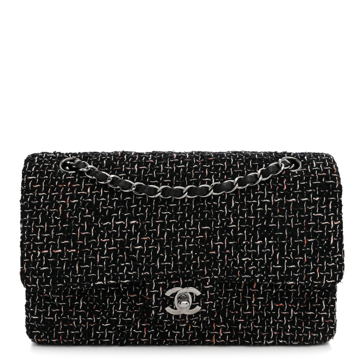 Tweed Quilted Medium Double Flap Black wholesalehk.shop