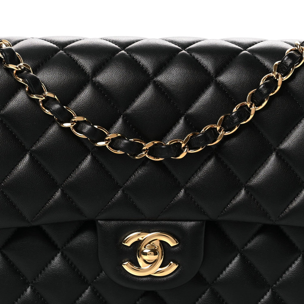 Lambskin Quilted Medium Double Flap Black wholesalehk.shop