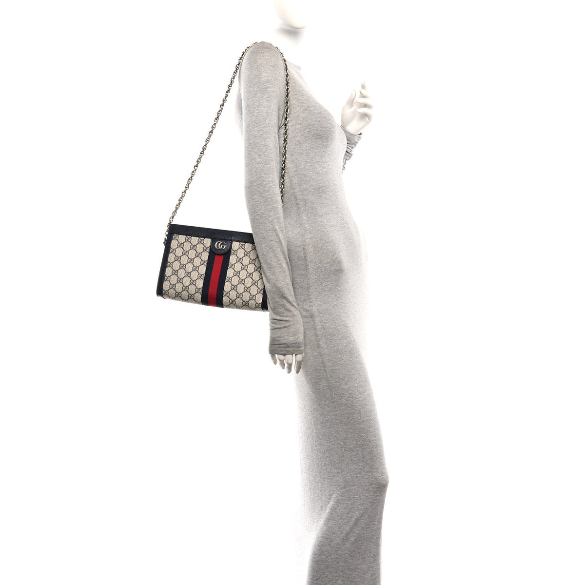 GG Supreme Monogram Textured Dollar Calfskin Web Small Ophidia Chain Shoulder Bag Beige Blue wholesalehk.shop