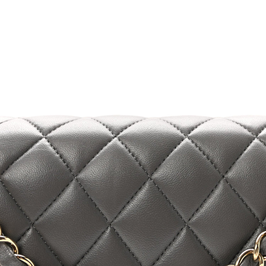 Lambskin Quilted Medium Double Flap Grey wholesalehk.shop