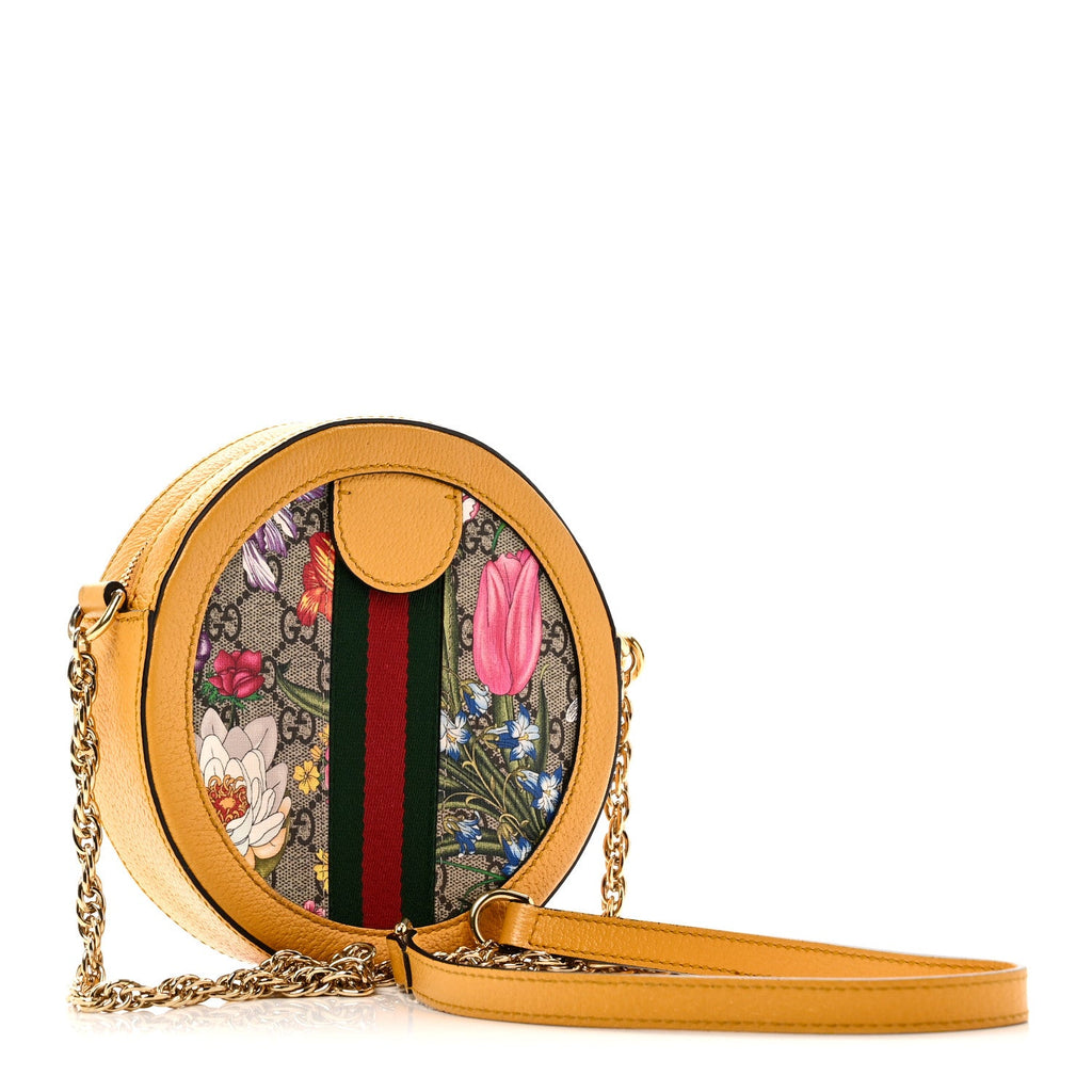 GG Supreme Monogram Flora Web Mini Ophidia Round Shoulder Bag Beige Multicolor Crop wholesalehk.shop