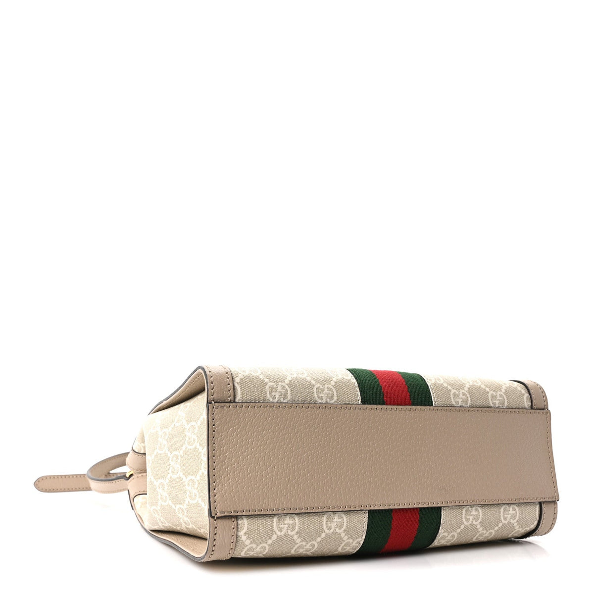 GG Supreme Monogram Textured Dollar Calfskin Web Small Ophidia Tote Bag Beige Mystic White Oatmeal wholesalehk.shop