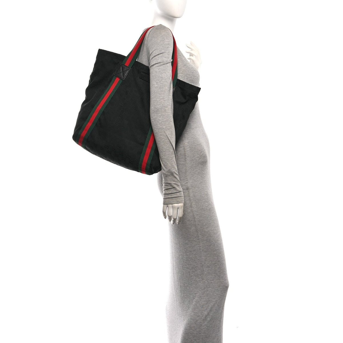 GG Monogram Medium Web Handle Vertical Tote Black wholesalehk.shop