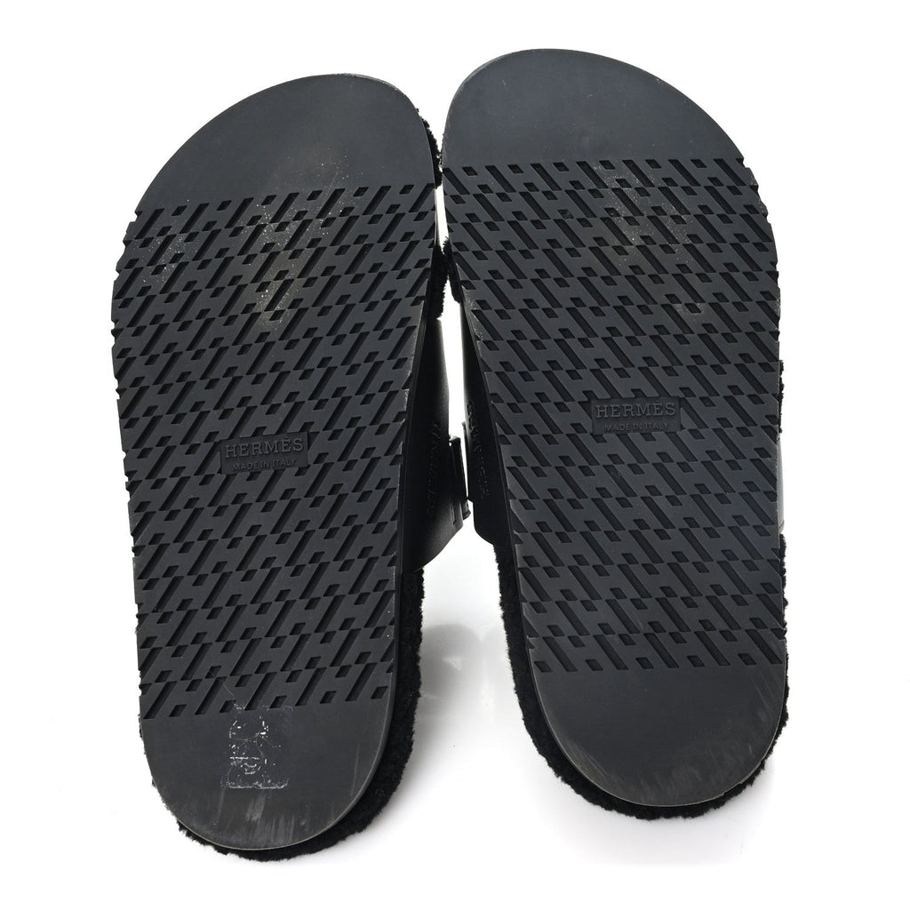 Calfskin Woolskin Womens Chypre Sandals 38 Black wholesalehk.shop