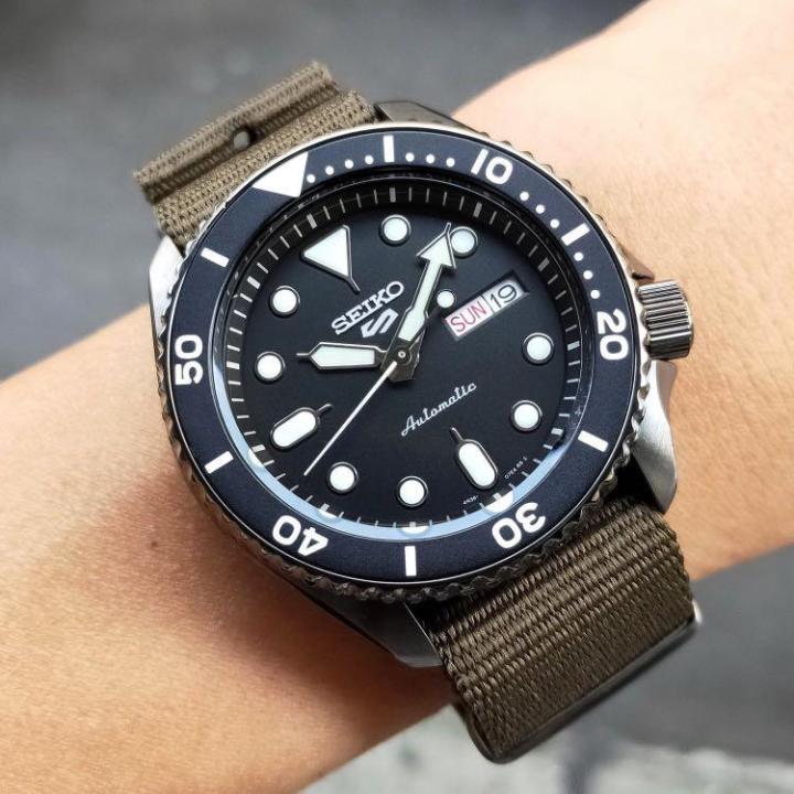 Seiko 5 Sport Automatic Black Dial Green Nylon Strap Watch For Men - SRPD65K4 wholesalehk.shop