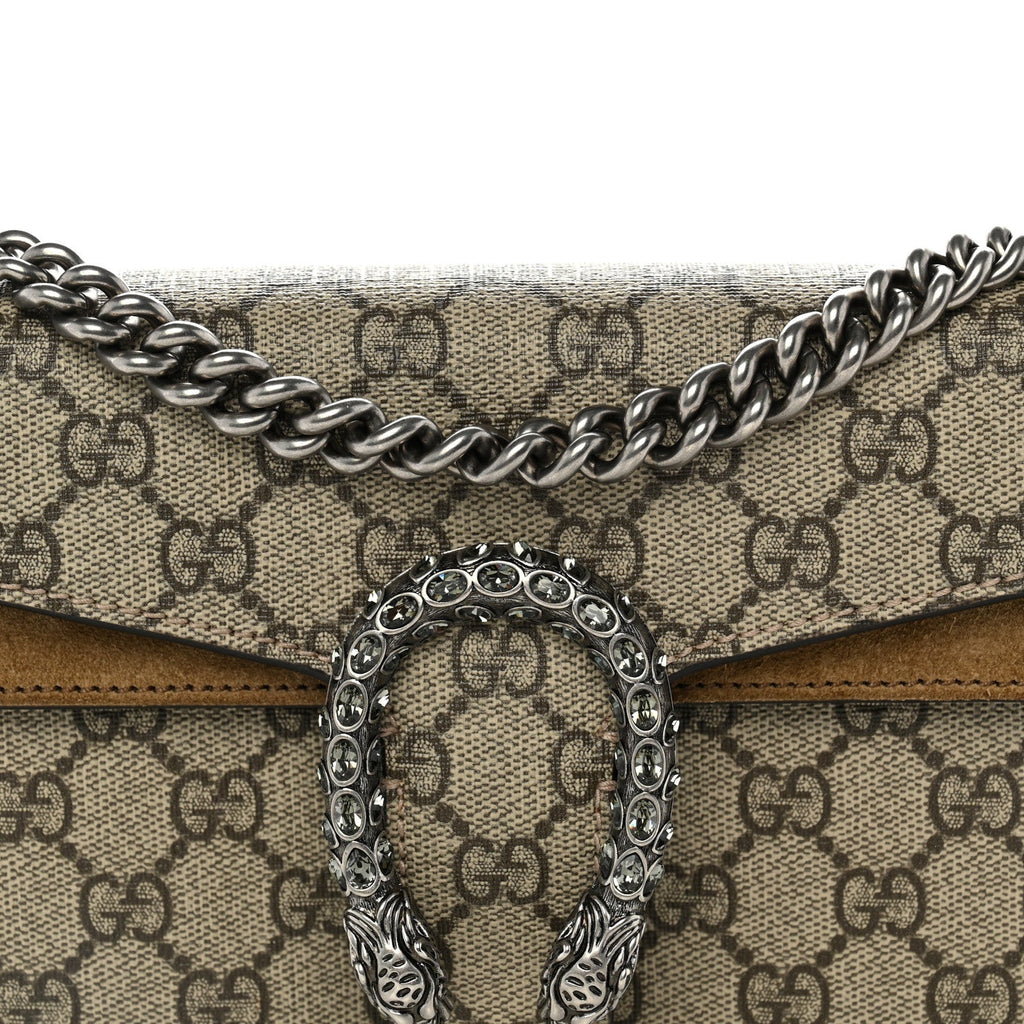 GG Supreme Monogram Suede Crystal Small Dionysus Shoulder Bag Beige Ebony Taupe wholesalehk.shop