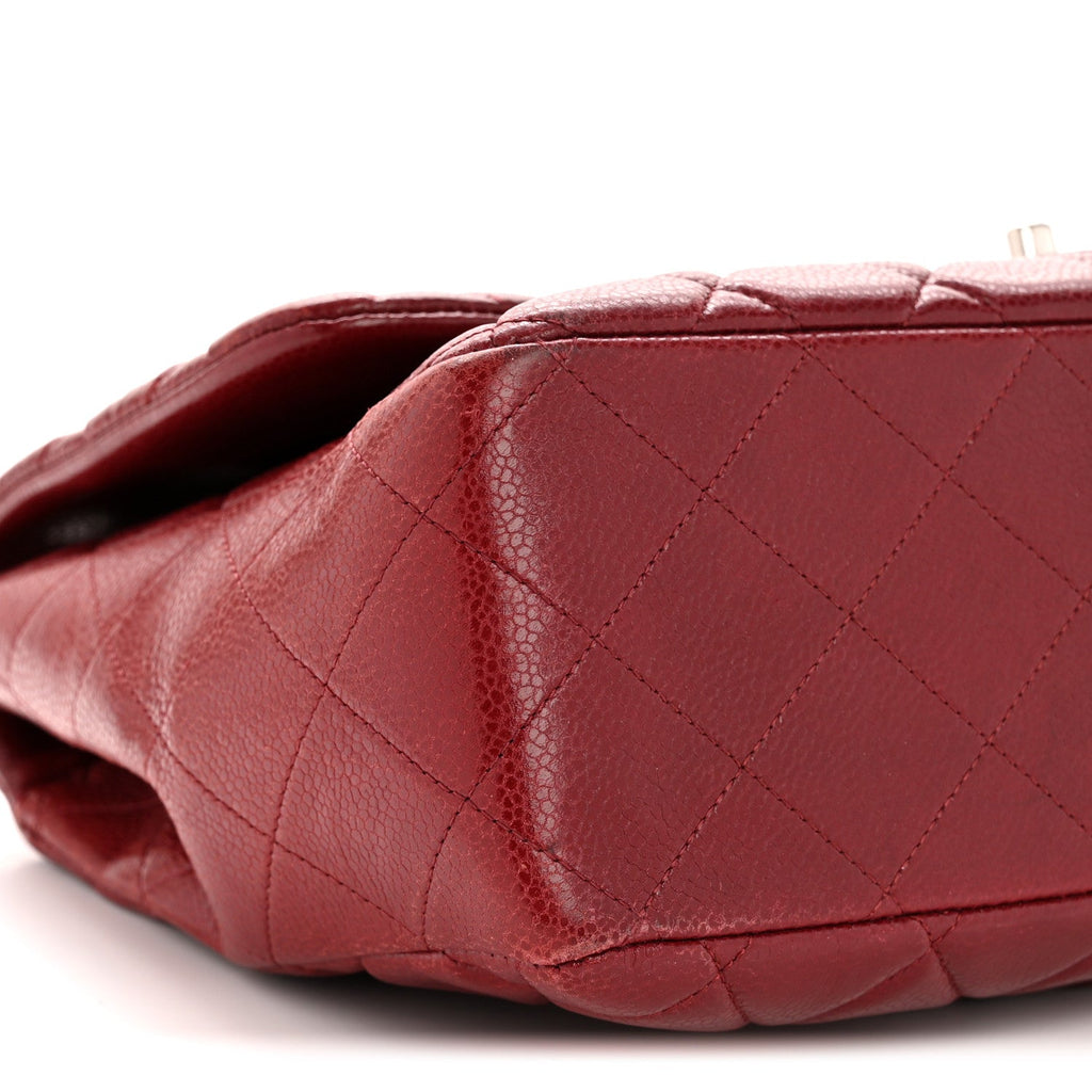 Caviar Quilted Jumbo Double Flap Dark Red wholesalehk.shop