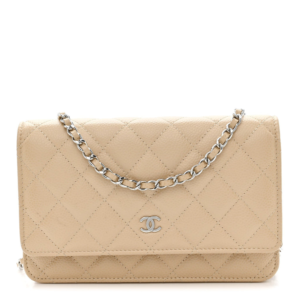 Caviar Quilted Wallet on Chain WOC Beige wholesalehk.shop