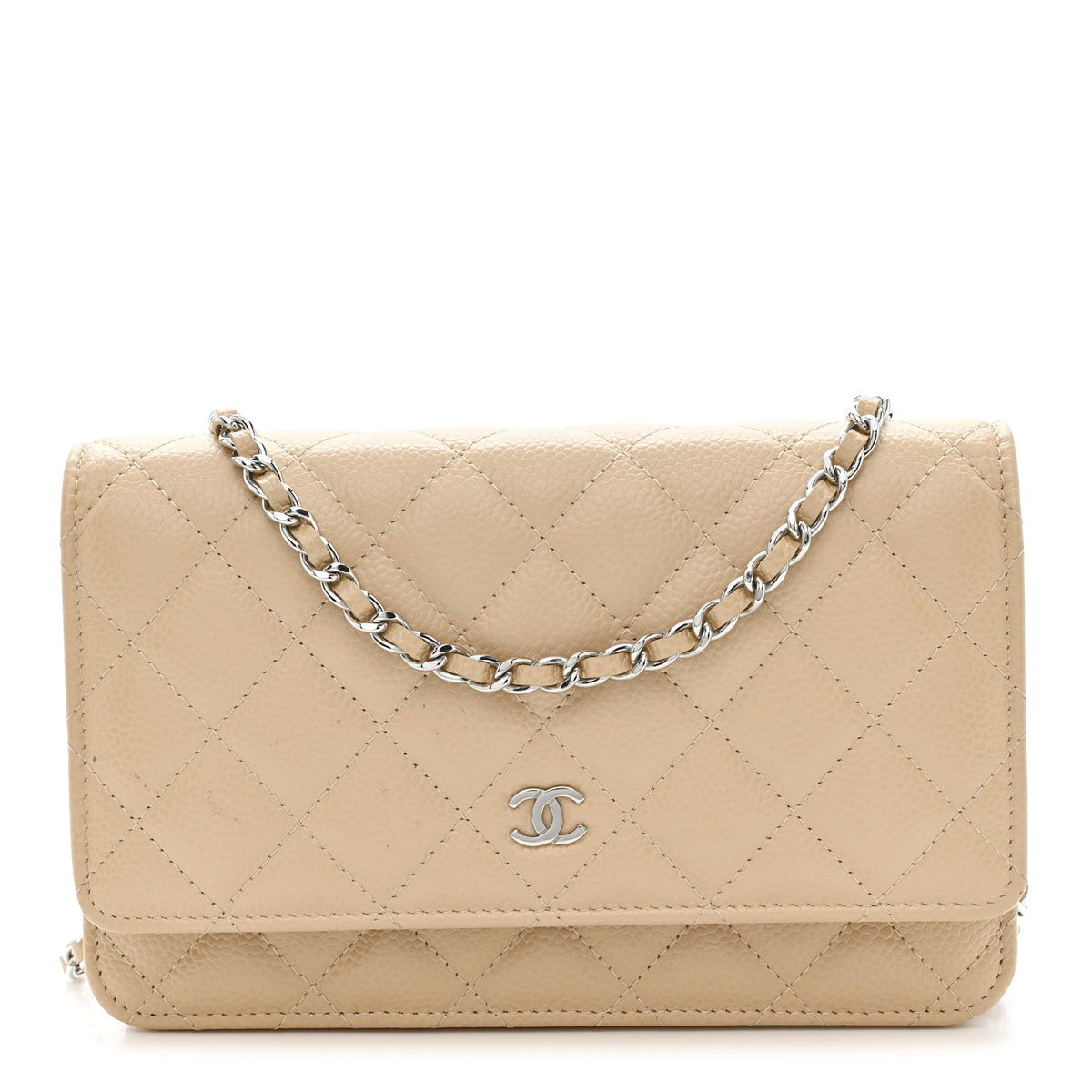 Caviar Quilted Wallet on Chain WOC Beige wholesalehk.shop
