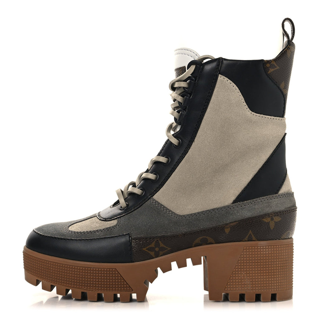 Suede Calfskin Monogram Laureate Platform Desert Boots 37 Grey £¨ Direct shipment via from wholesalehk.shop