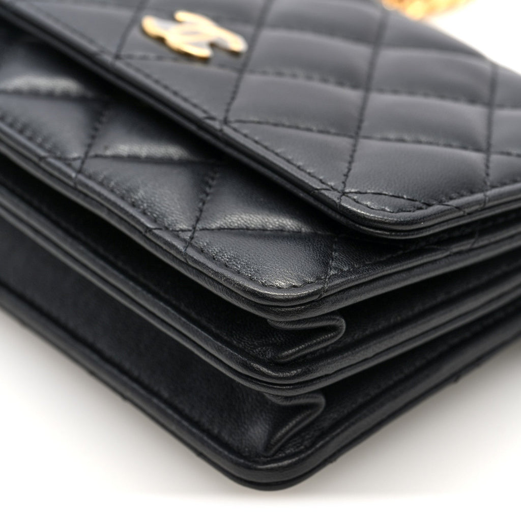 Lambskin Quilted CC Pearl Enamel Clutch on Chain WOC Black wholesalehk.shop