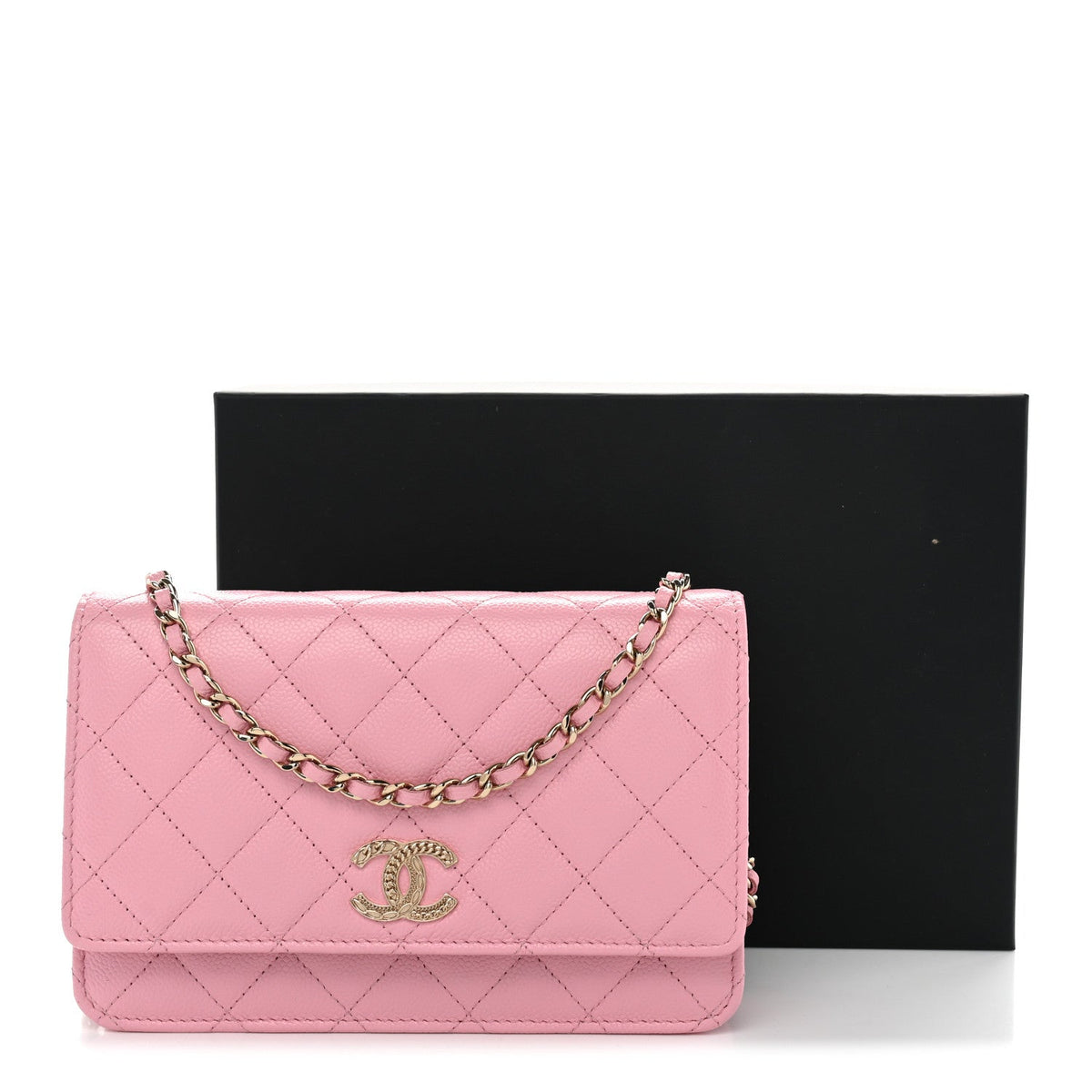 Caviar Quilted Multi Chain Wallet On Chain WOC Light Pink wholesalehk.shop