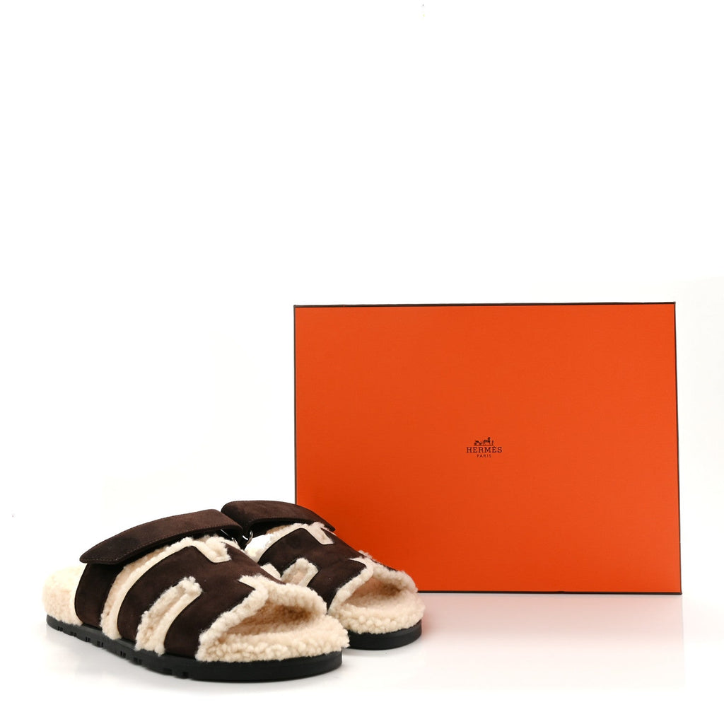 Suede Goatskin Woolskin Womens Chypre Sandals 37.5 Marron Ebene wholesalehk.shop