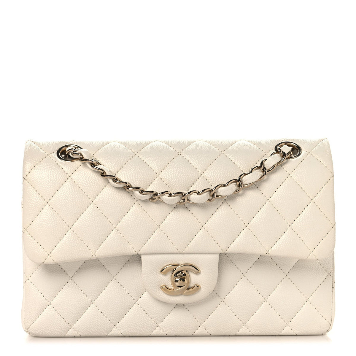Caviar Quilted Small Double Flap White wholesalehk.shop