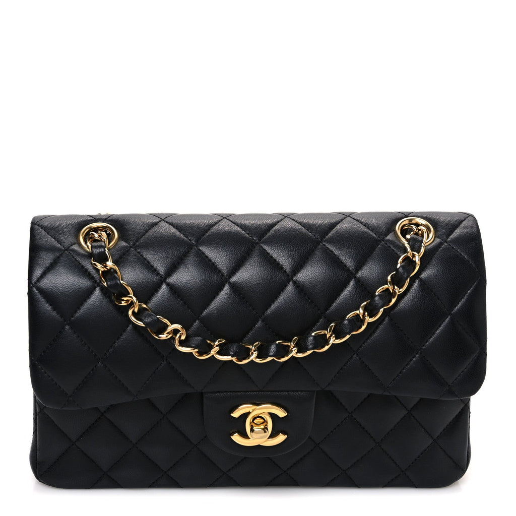 Lambskin Quilted Small Double Flap Black wholesalehk.shop