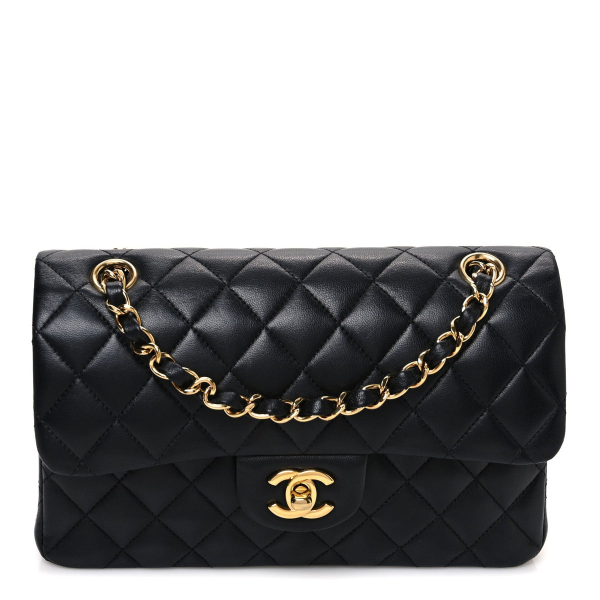 Lambskin Quilted Small Double Flap Black wholesalehk.shop