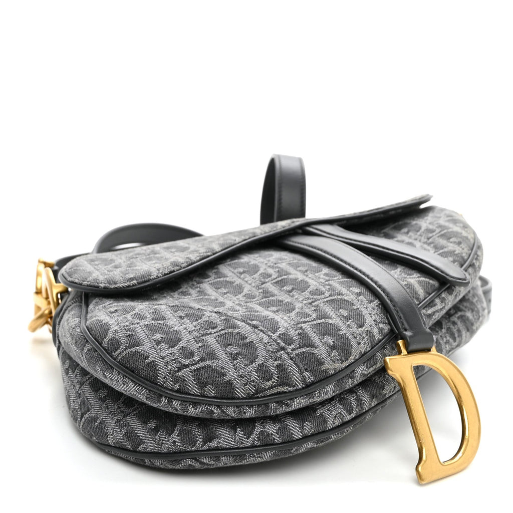 Denim Oblique Jacquard Saddle Bag With Strap Grey wholesalehk.shop
