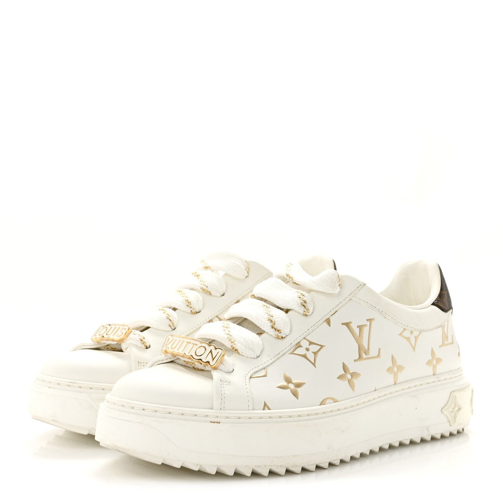 Calfskin Monogram Debossed Time Out Sneakers 37 White Gold £¨ Direct shipment via from wholesalehk.shop