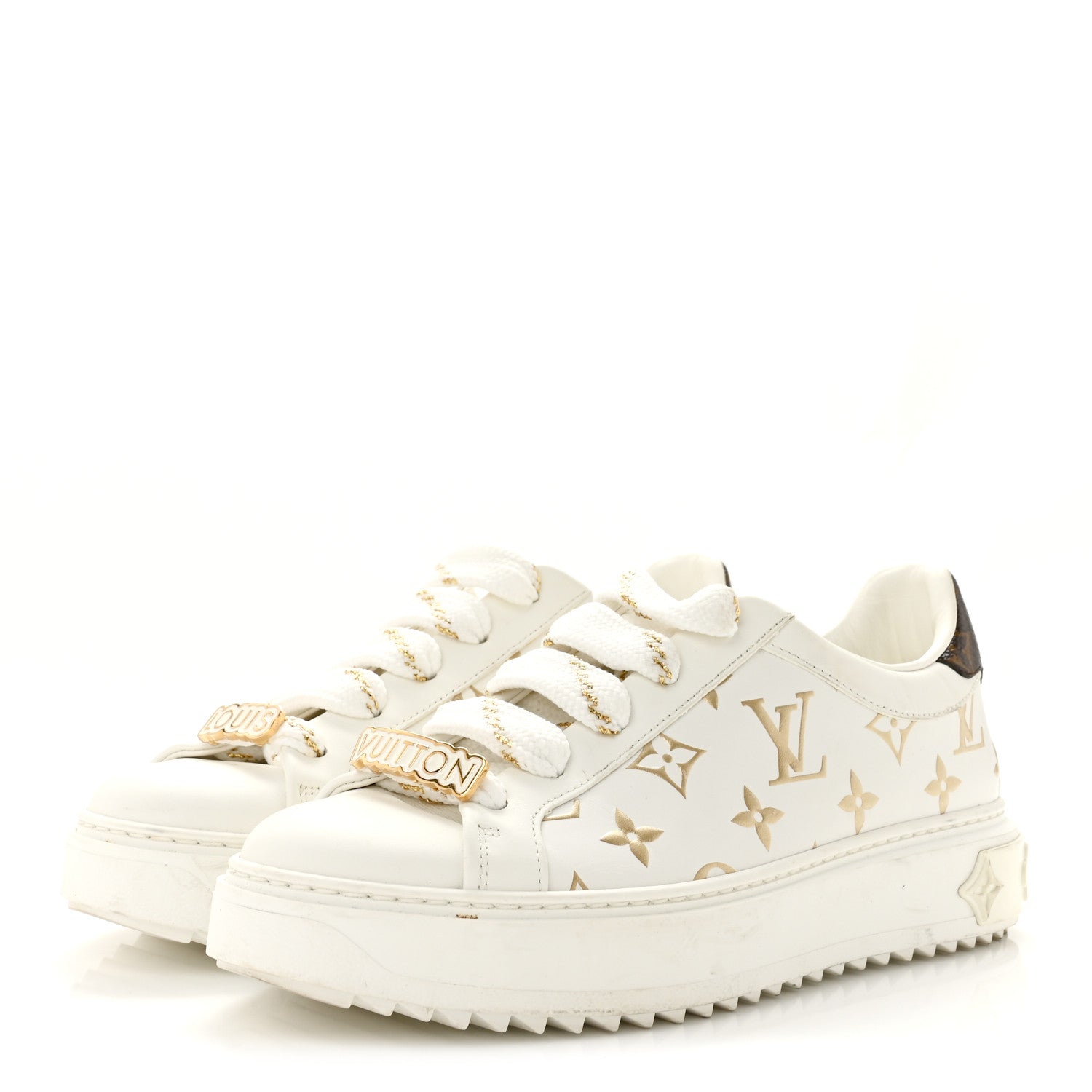 Calfskin Monogram Debossed Time Out Sneakers 37 White Gold £¨ Direct shipment via from wholesalehk.shop
