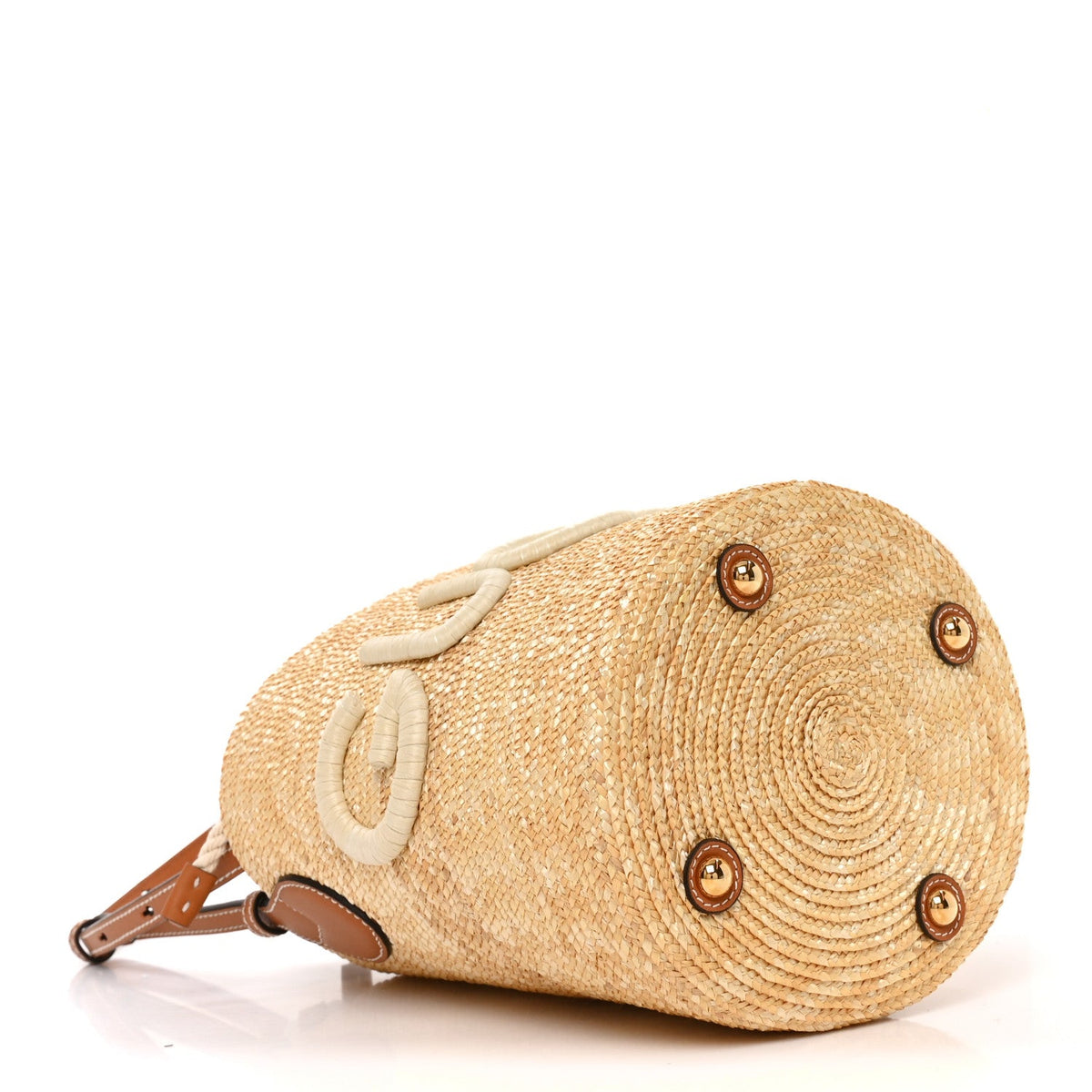 Straw Calfskin Small Logo Bucket Bag Natural Tan wholesalehk.shop