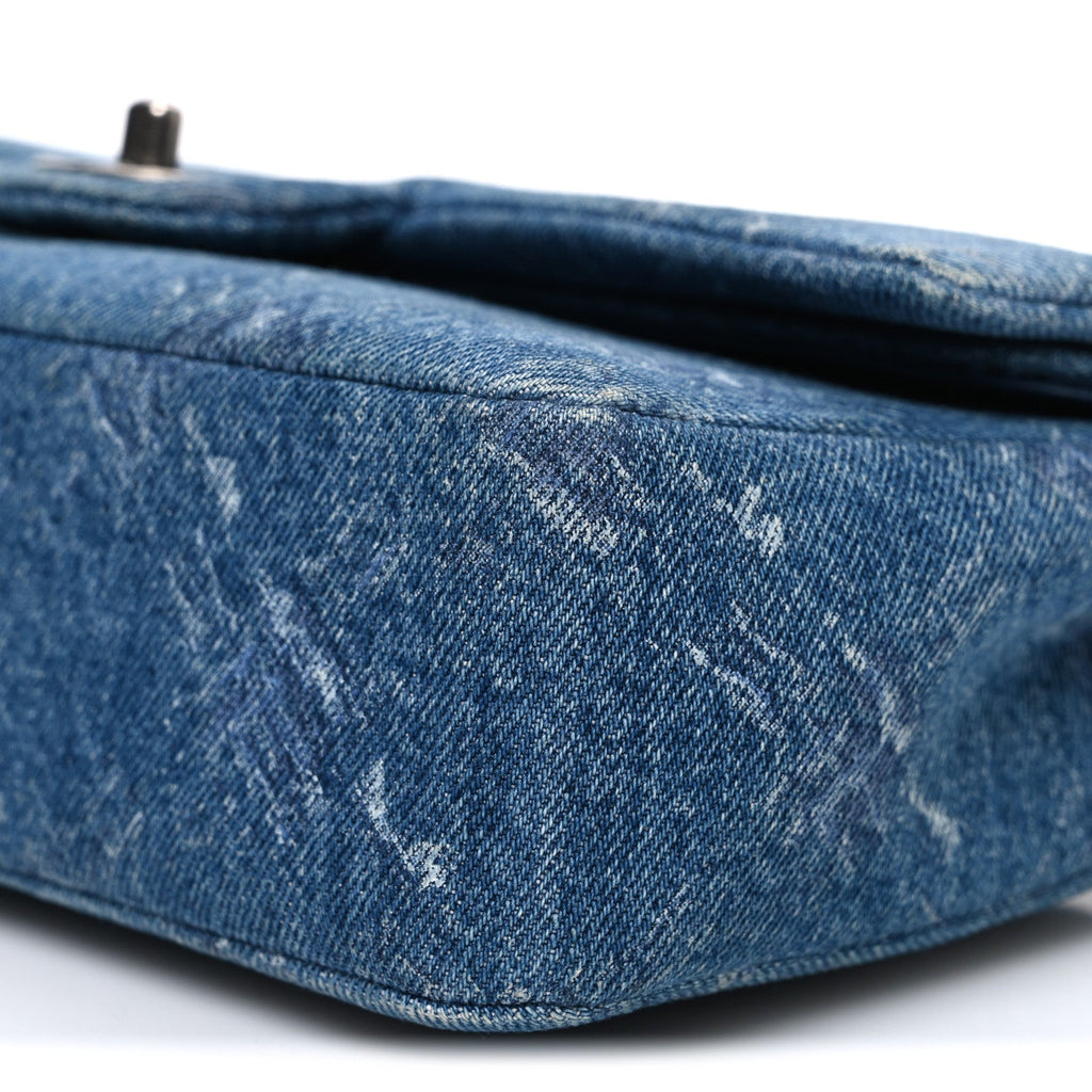 Denim Bleached Chain Medium Double Flap Blue wholesalehk.shop