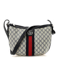 GG Supreme Monogram Textured Dollar Calfskin Web Small Ophidia Half Moon Hobo Beige Blue wholesalehk.shop