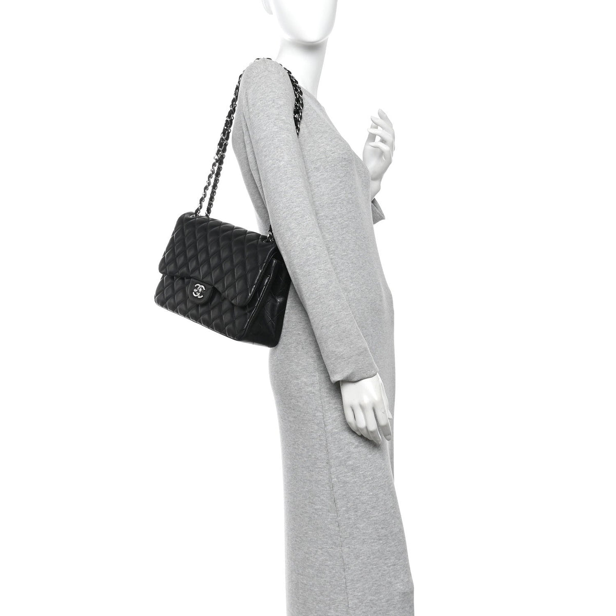 Lambskin Quilted Jumbo Double Flap Black wholesalehk.shop