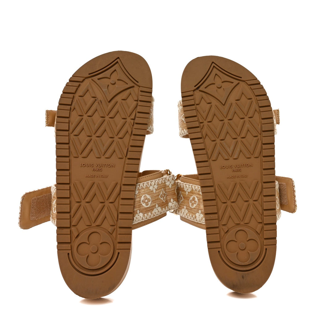 Raffia Monogram Bom Dia Flat Mule Sandals 39 Natural £¨ Direct shipment via from wholesalehk.shop