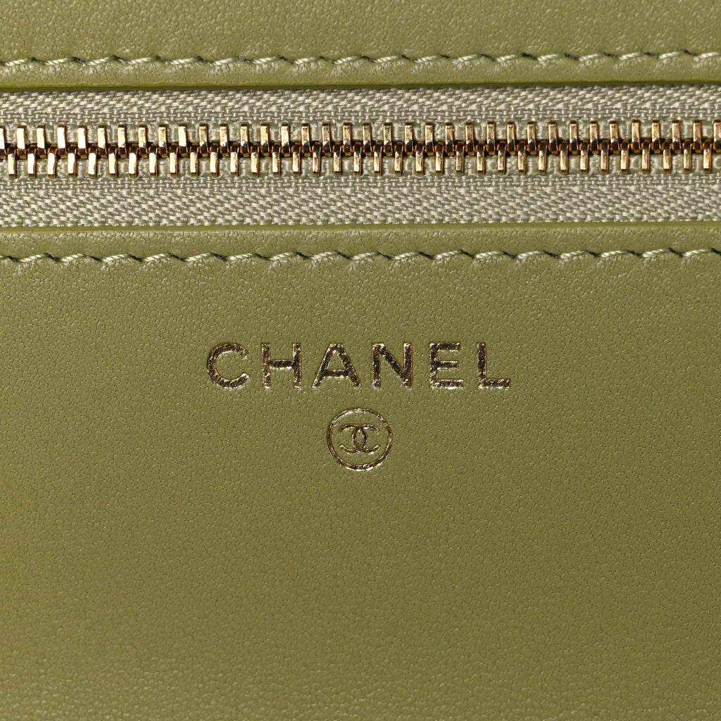Calfskin Lizard Embossed Wallet On Chain WOC Green wholesalehk.shop